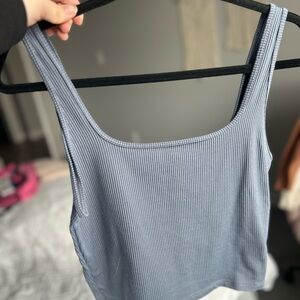 Hollister Ribbed Square Neck Tank Top - Dusty Blue